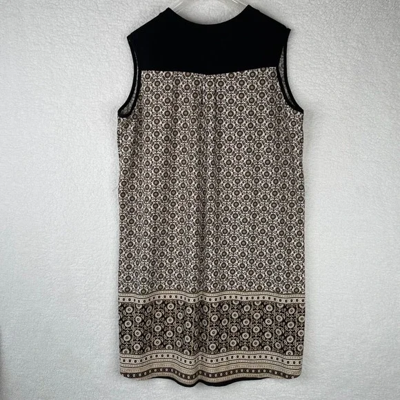 Espresso Womens 1X Black White Tan Medallion Henley Sleeveless Shift Dress - Picture 5 of 8
